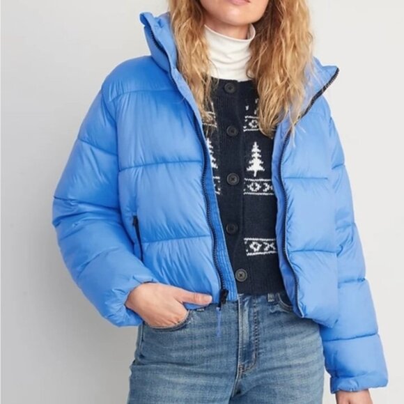Old Navy Blue Short Puffer Water & Frost Resistant Winter Jacket - Picture 3 of 3